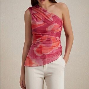 One-Shoulder Pink Floral Asymmetric Top